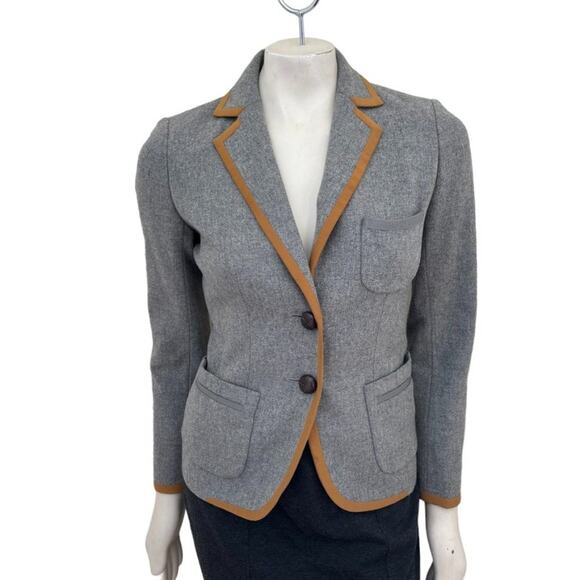 J.CREW Wool Blend Silk Trimmed Preppy Blazer Jacket in Gray SZ 2 - Picture 1 of 15